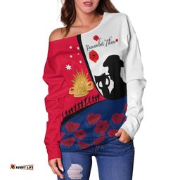 Anzac Day Women's Off Shoulder Sweater We will remember Them 04