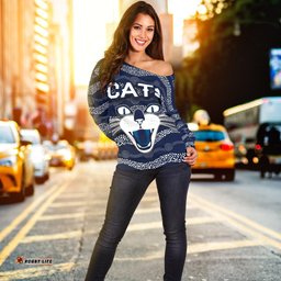 Geelong Women Off Shoulder Sweater Cats Indigenous Navy