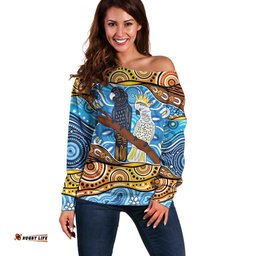 Australia Birds Aboriginal Art Off Shoulder Sweater