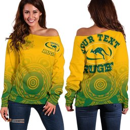 Custom Aboriginal Women's Off Shoulder Sweater, Australia Rugby and Coat Of Arms