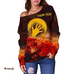 Custom Aboriginal Off Shoulder Sweater Indigenous Flag Hand Art