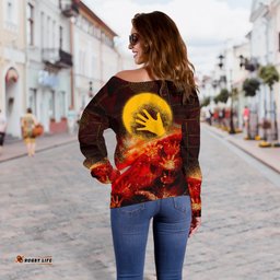 Custom Aboriginal Off Shoulder Sweater Indigenous Flag Hand Art