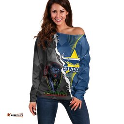 Personalised Panthers And Cowboys Rugby Off Shoulder Sweater Sporty Version