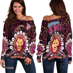 Brisbane Lions Football Women Off Shoulder Sweater Boomerang Indigenous Dots