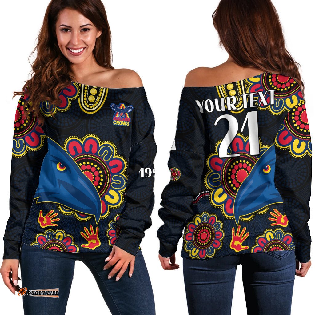 Custom Personalised AFL Adelaide Football The Crows 1990 Aboriginal Off Shoulder Sweater
