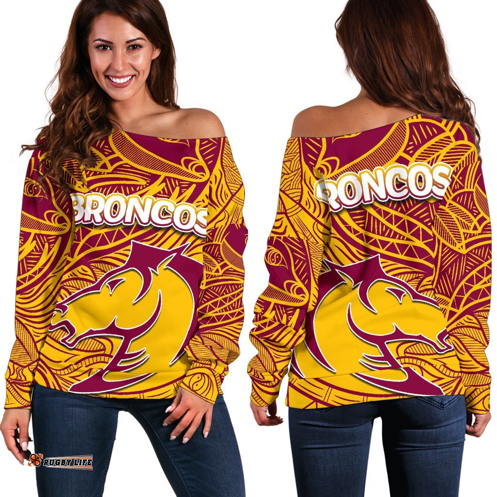 Brisbane Broncos Women's Off Shoulder Sweater Tribal Style