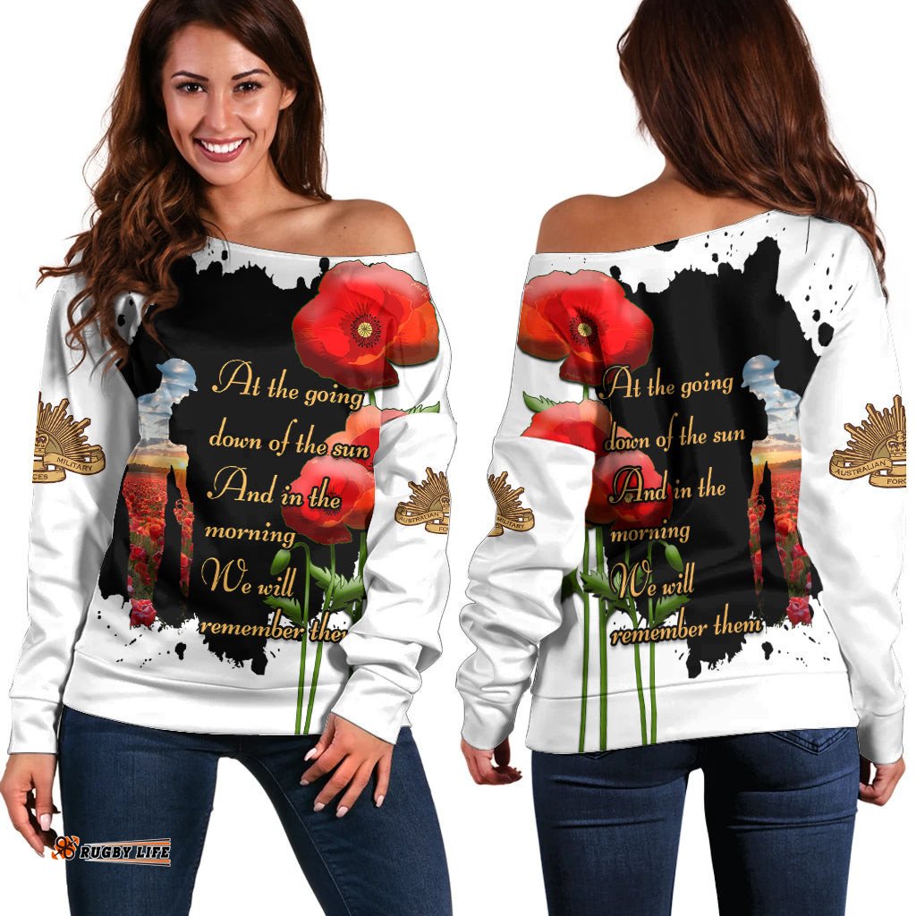 Australian ANZAC Off Shoulder Sweater Poppy We Will Remember Them 02