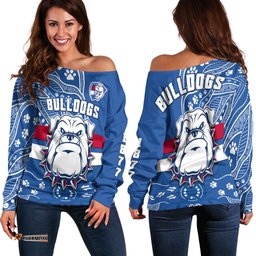 Bulldogs Football Off Shoulder Sweater Scraggers 1877 Aboriginal Dot Painting Newest Version