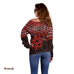 Personalised Matariki New Zealand Off Shoulder Sweater Maori New Year Tiki Red Version