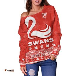 Sydney Swans Unique Winter Season Women Off Shoulder Sweater Swans Merry Christmas