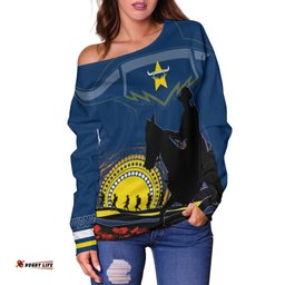 Cowboys Rugby Off Shoulder Sweater Anzac Day We Will Remember Them