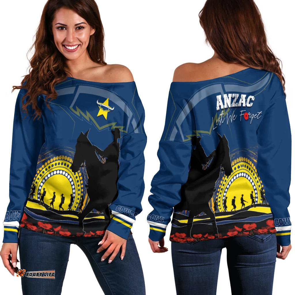Cowboys Rugby Off Shoulder Sweater Anzac Day We Will Remember Them