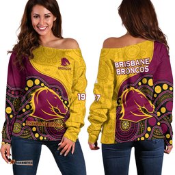 Broncos Rugby Off Shoulder Sweater Brisbane 1987 Indigenous Art 08