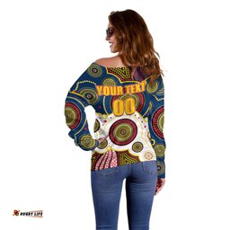 Custom Personalised And Number Crows AFL Off Shoulder Sweater Aboriginal Patterns 08