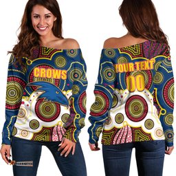 Custom Personalised And Number Crows AFL Off Shoulder Sweater Aboriginal Patterns 08