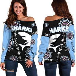 Cronulla Women's Off Shoulder Sweater Sharks Simple Indigenous Black