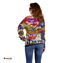 Personalised Storm ANZAC Day Off Shoulder Sweater Aboriginal Rising Sun