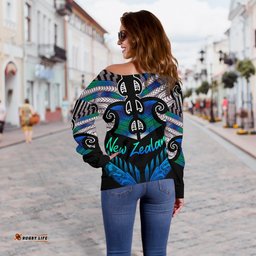 Aotearoa Women Off Shoulder Sweater Silver Fern Tangaroa