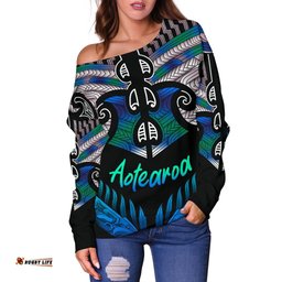 Aotearoa Women Off Shoulder Sweater Silver Fern Tangaroa