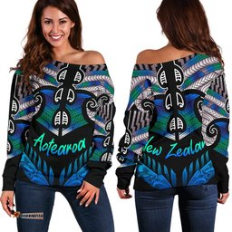 Aotearoa Women Off Shoulder Sweater Silver Fern Tangaroa