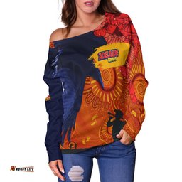 Custom Personalised Adelaide Crows Indigenous Anzac Day Off Shoulder Sweater We Will Remember