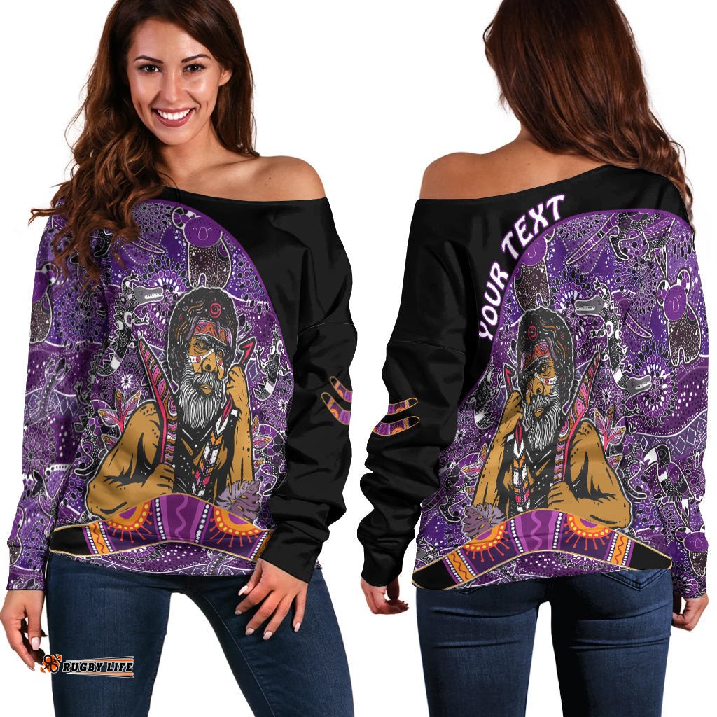 Custom Personalised Australian Boomerang Off Shoulder Sweater Indigenous Australia Graceful