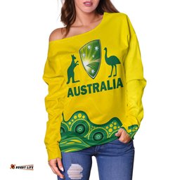 Custom Personalised Australia Cricket Aboriginal Pattern Women Off Shoulder Sweater