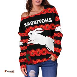 South Sydney Rabbitohs Women's Off Shoulder Sweater Anzac Day Poppy Flower Vibes