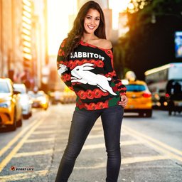 South Sydney Rabbitohs Women's Off Shoulder Sweater Anzac Day Poppy Flower Vibes