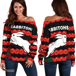 South Sydney Rabbitohs Women's Off Shoulder Sweater Anzac Day Poppy Flower Vibes