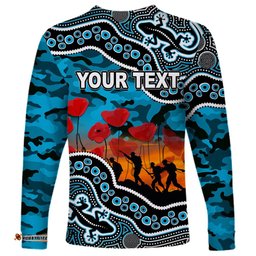 Custom Personalised Anzac Day NRL Sharks Long Sleeve T-shirt Aboriginal Lizard Patterns
