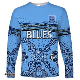 Custom Text And Number NSW Blues Rugby Long Sleeve T-shirt New South Wales Aboriginal Origin