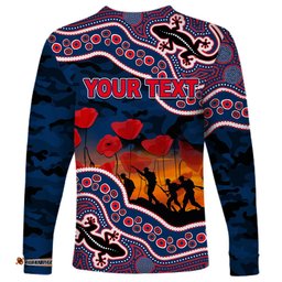 Custom Personalised Anzac Day NRL Rooster Long Sleeve T-shirt Aboriginal Lizard Patterns