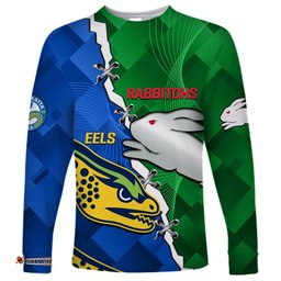 Custom Personalised Rabbitohs Mix Eels Rugby Long Sleeve T-shirt Souths And Parra Sporty Style