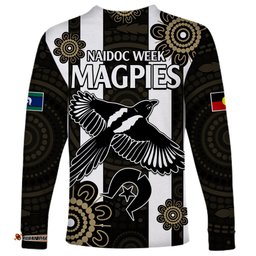 NAIDOC Collingwood Football Long Sleeve T-shirt Proud To Be Magpies Aboriginal Version