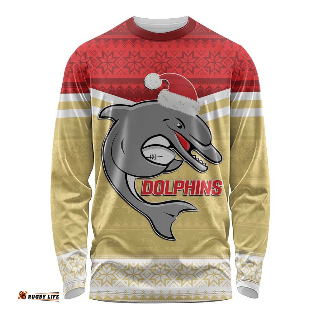 NRL Dolphins Mascot Christmas Personalised Long Sleeve T-shirt God Style