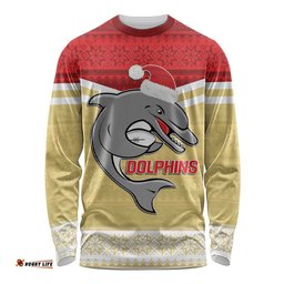 NRL Dolphins Mascot Christmas Personalised Long Sleeve T-shirt God Style