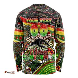 Merry Christmas Penrith Panthers Long Sleeve T-shirt Aboriginal Santa Rugby Mascot The Riff