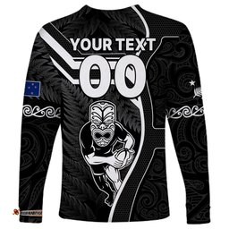 Custom New Zealand Aotearoa Rugby Long Sleeve T-shirt Black Fern Maori Tribal Sporty Style
