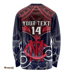 Personalised Melbourne Football Long Sleeve T-shirt Go Demons Aboriginal Mix Polynesian Pattern