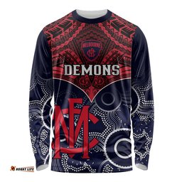 Personalised Melbourne Football Long Sleeve T-shirt Go Demons Aboriginal Mix Polynesian Pattern