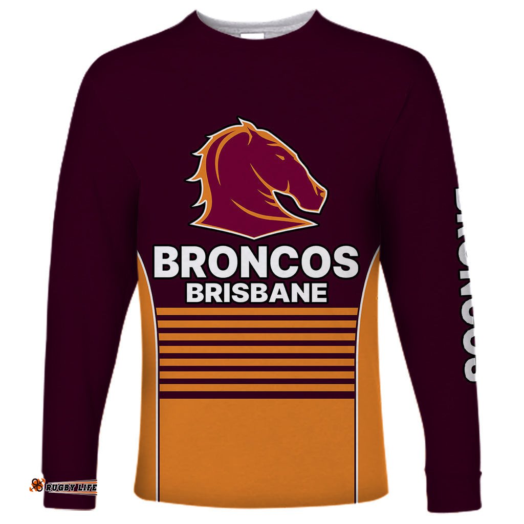 Custom Text And Number Brisbane Broncos NRL Long Sleeve T-shirt No3