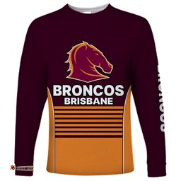 Custom Text And Number Brisbane Broncos NRL Long Sleeve T-shirt No3