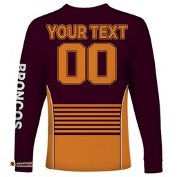 Custom Text And Number Brisbane Broncos NRL Long Sleeve T-shirt No3