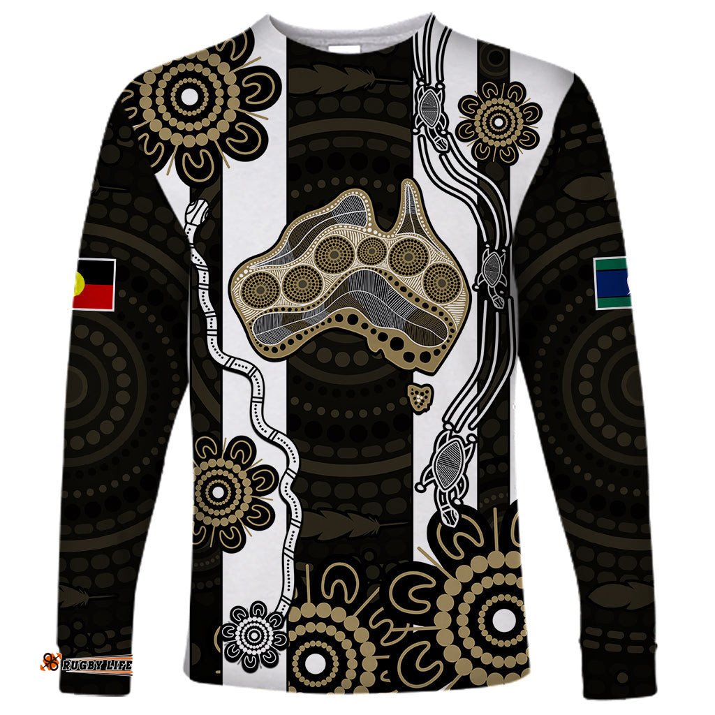 Custom Text And Number NAIDOC Collingwood Football Long Sleeve T-shirt Proud To Be Magpies Aboriginal Version