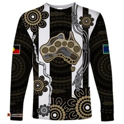 Custom Text And Number NAIDOC Collingwood Football Long Sleeve T-shirt Proud To Be Magpies Aboriginal Version