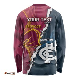 Personalised Broncos Rugby And Carlton Football Long Sleeve T-shirt Sporty Version