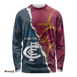 Personalised Broncos Rugby And Carlton Football Long Sleeve T-shirt Sporty Version