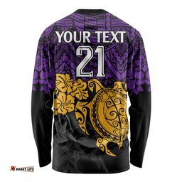 Custom Storm Rugby Long Sleeve T-shirt Melbourne Hibiscus and Turtle With Polynesian Pattern