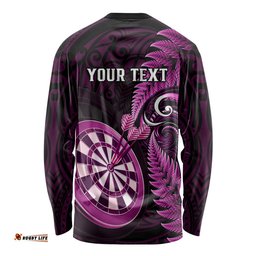 Personalised New Zealand Darts Long Sleeve T-shirt Happiness Is A Tight Threesome Maori Pink